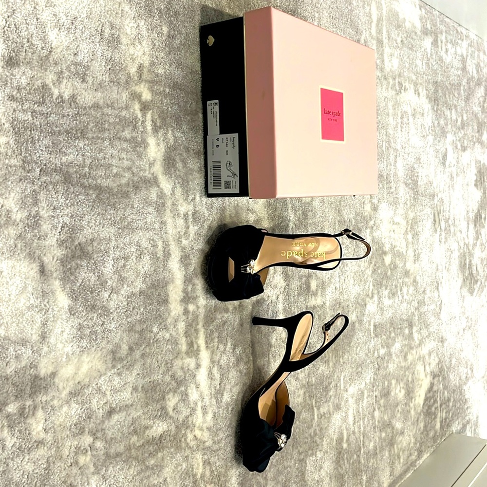 NWT Gorgeous black satin Kate Spade sling back heels.